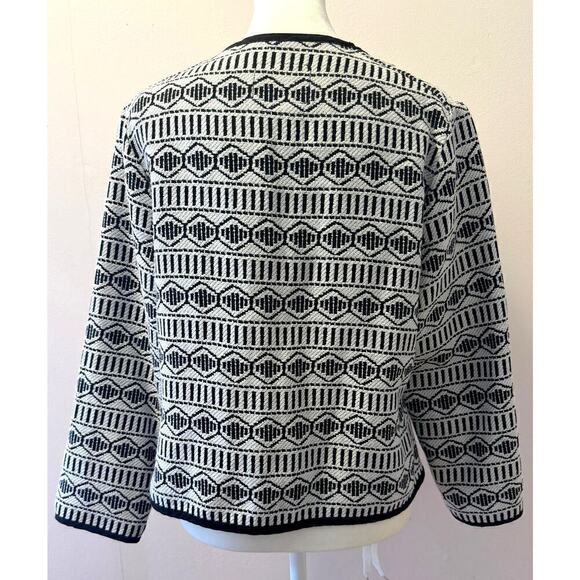 Black & White Jacquard Open Front Cropped Jacket Aztec Print Shacket Size M - Picture 4 of 5
